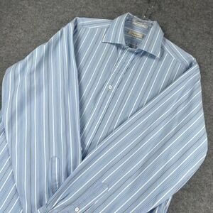 Vintage Faconnable Dress Shirt Mens 15.5 Large Blue Striped French Cuff USA VTG